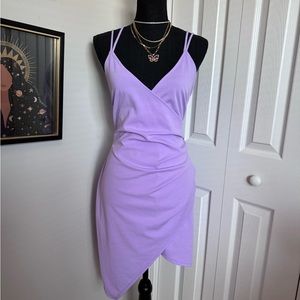 Spring | lavender wrap dress with strappy open back